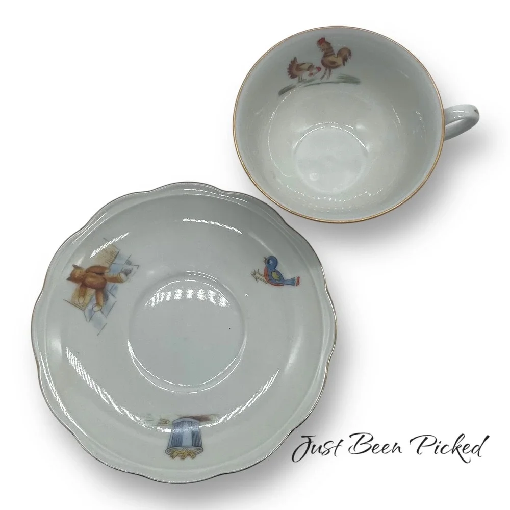 Childs Cup Saucer Set Poland Bear‎ Chickens Birds